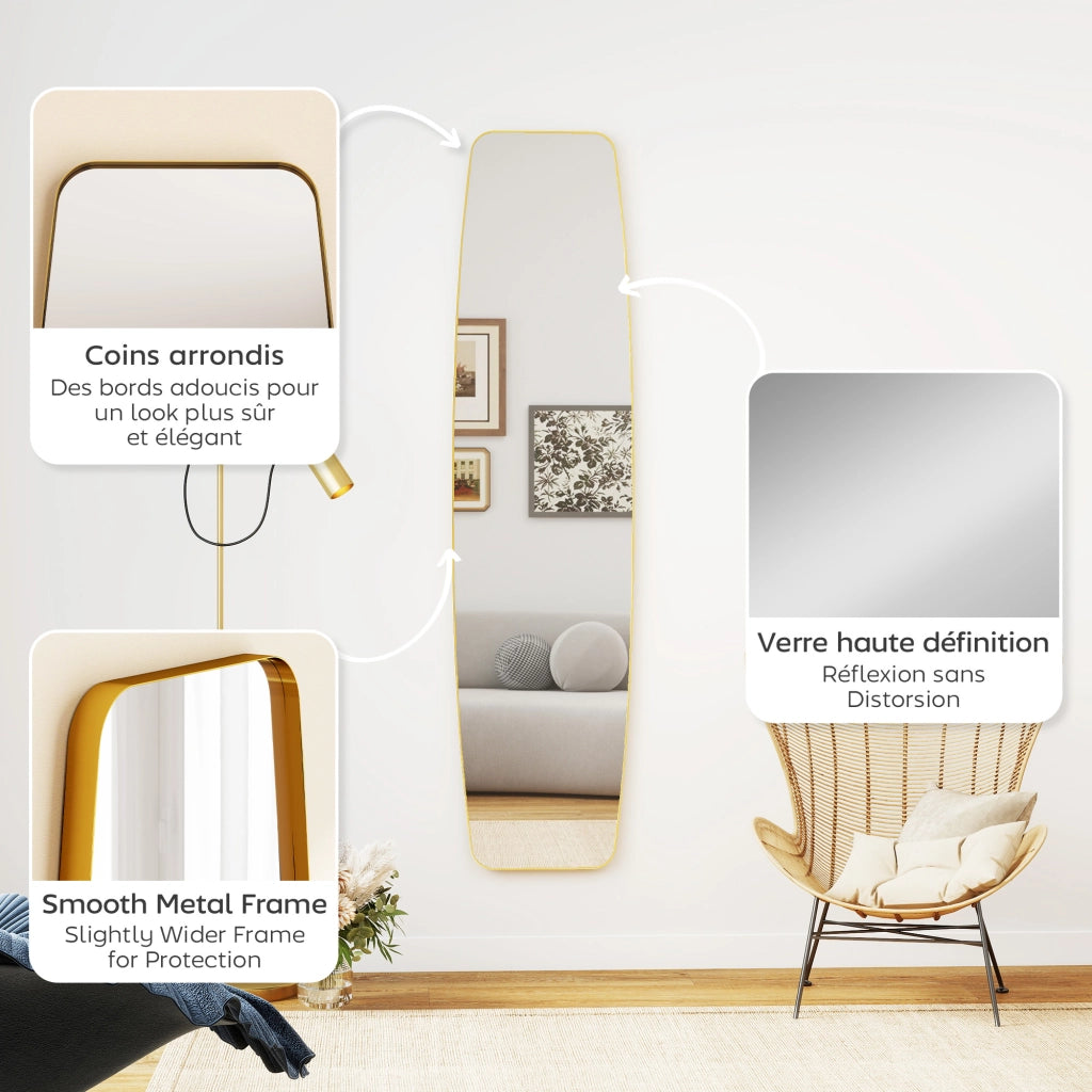 Specchio ovale da parete 160x40 cm ¨C zephmum ¨C cornice metallo e legno, dorato