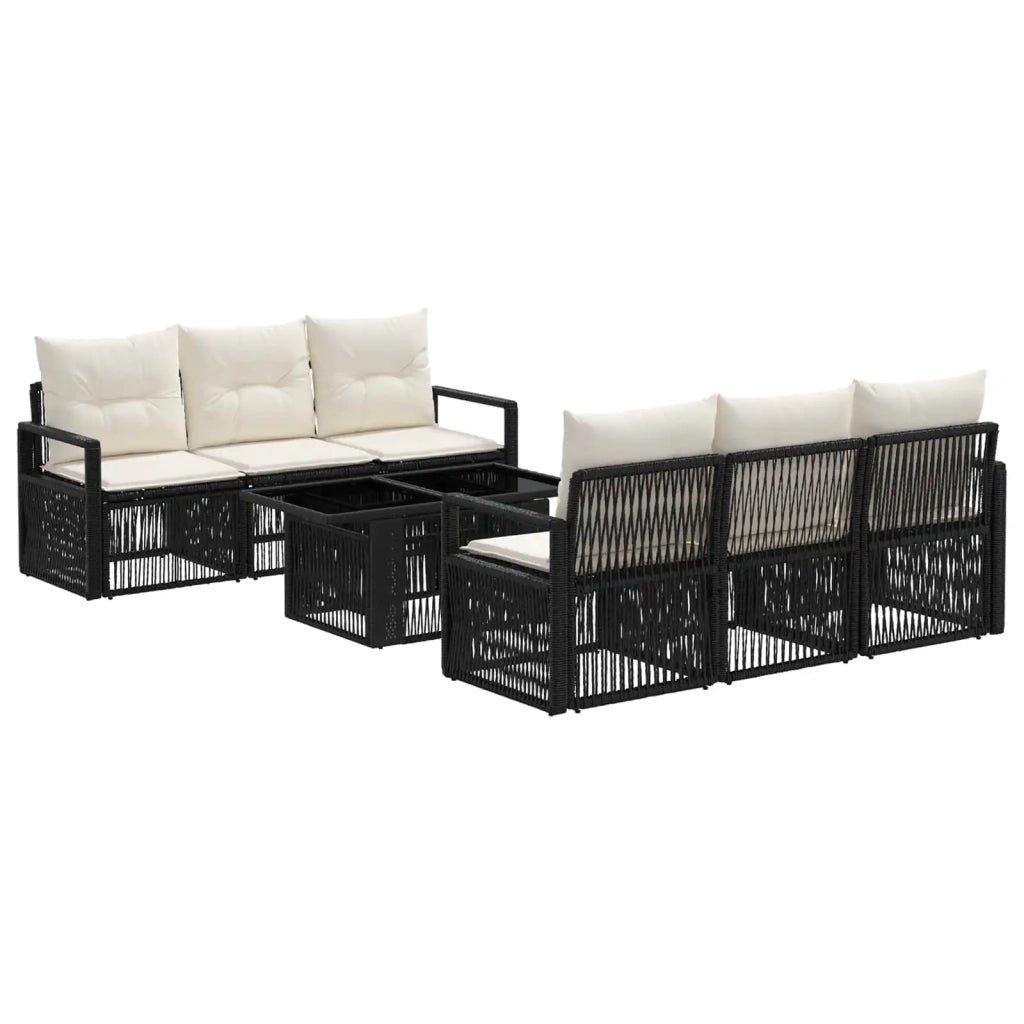 Set Divano da Giardino 7 pz Nero e Bianco Crema polyrattan 3437053