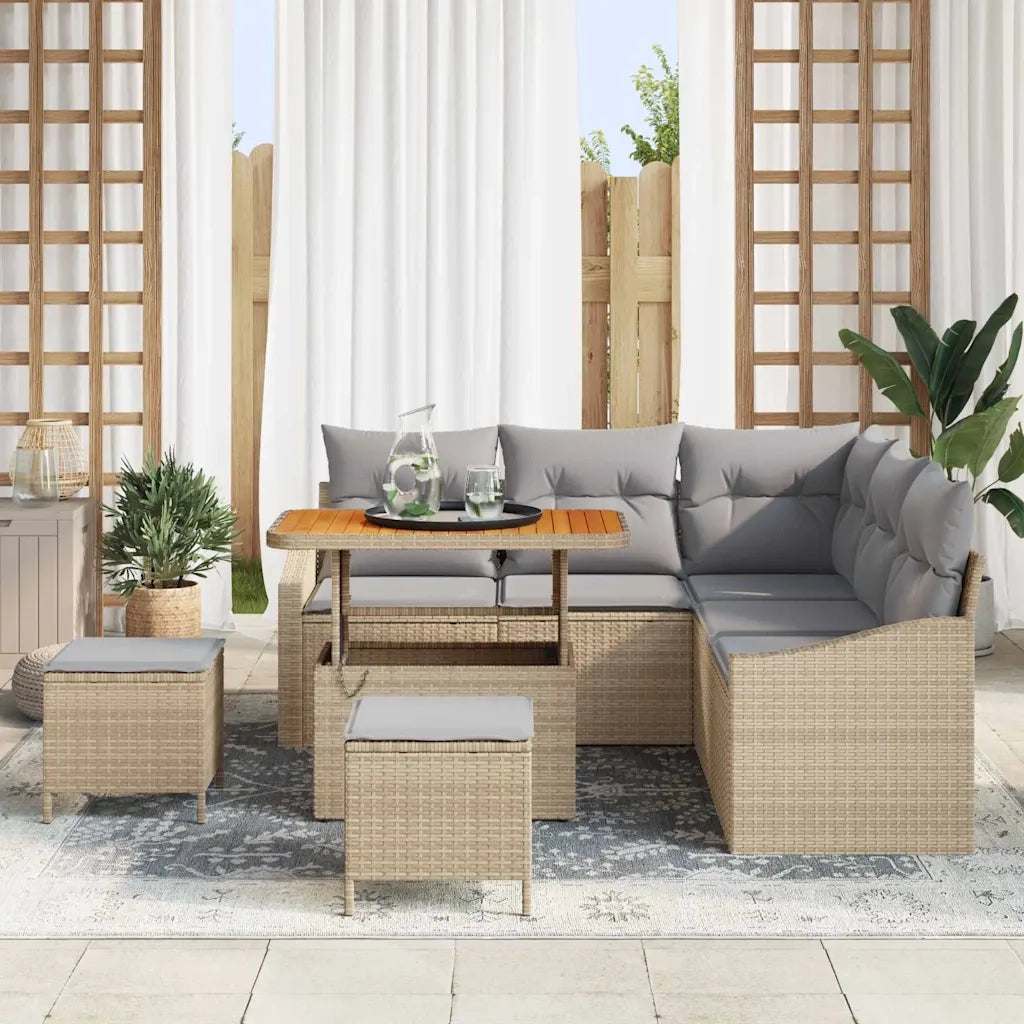 Set Divano da Giardino con cuscino 8 pcs Beige Poly Rattan 3364607