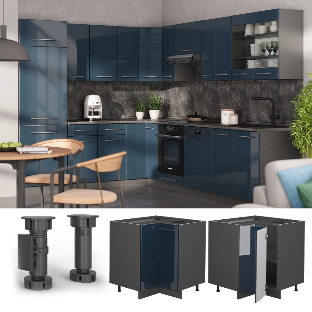 Mobile ad angolo cucina Fame-Line Blu scuro lucido/Antracite 80.5 cm, PL Rovere Vicco