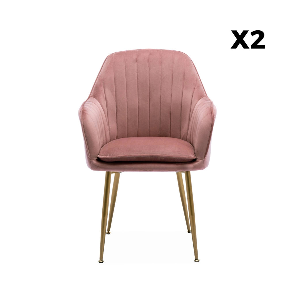 Set 2 poltrone in velluto con gambe in metallo, rosa antico