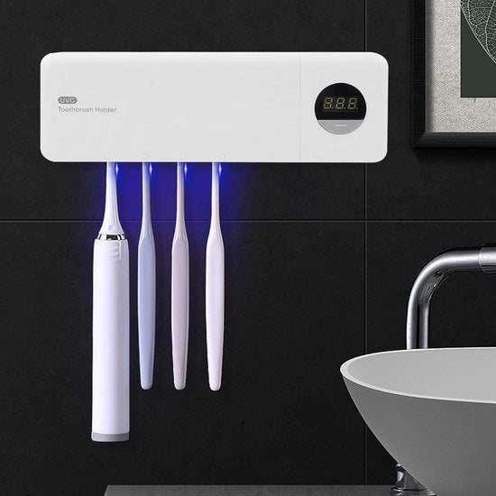 Titolare di spazzola da denti con disinfettazione UV - Sanificatore di spazzola da denti - Montaggio a muro - 4 canali - Conto alla rovescia di sterilizzazione - Igiene dentale ottimale - Pulitore di spazzola da denti