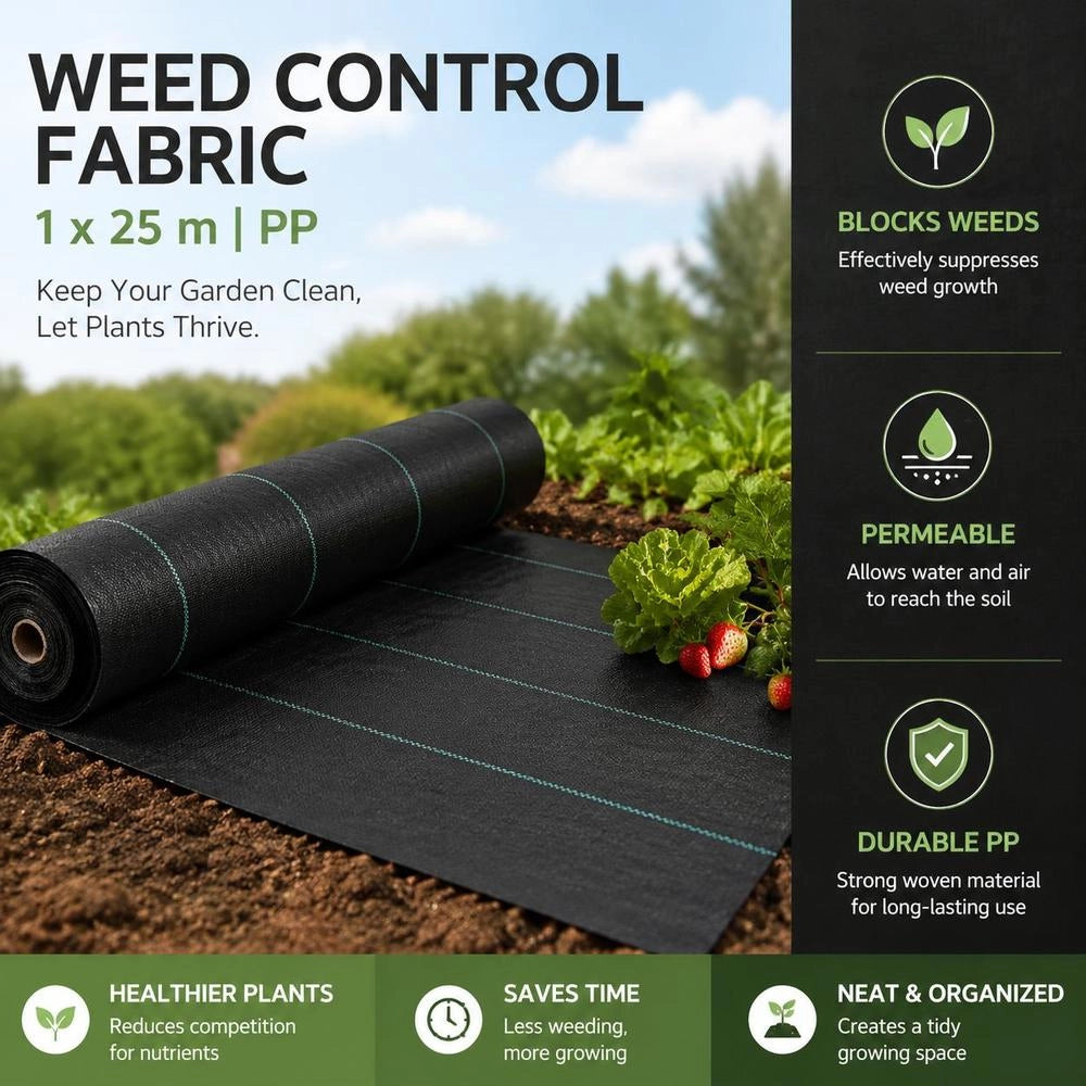 Weed Control Fabric, Black, 1 X 25 M PP