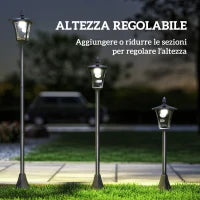 Lampada da Giardino Lampada da Terra Lampione LED da Esterno Energia Solare Impermeabile IP44, 18x18x160 cm, Nero