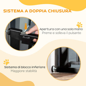 Cancellino per Cani Estensibile a Pressione con Chiusura Automatica 75-103x76 cm in Acciaio e ABS Nero