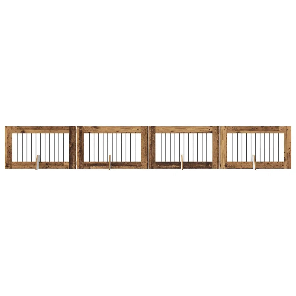 Cancello per cani con supporti 4 pcs Legno antico 100 x 60 cm