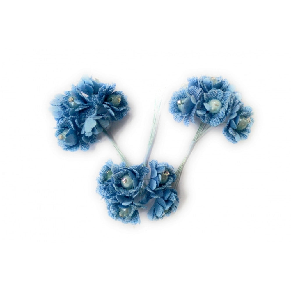 Trade Shop - 72 Fiore Fiori Artificiale Azzurro Tessuto Glitter Bocciolo Finte Segnaposto -