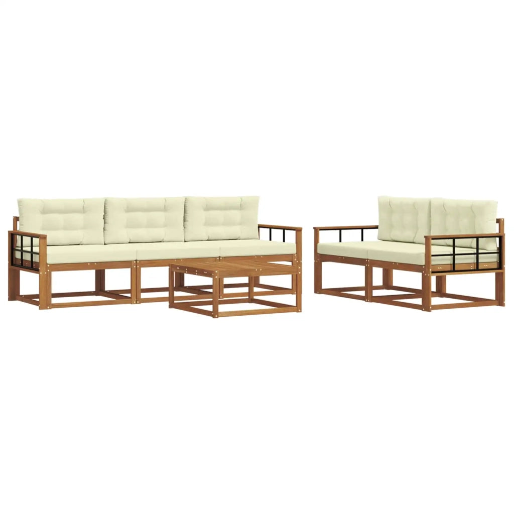 Set di divani da esterno con cuscino 6 pcs Naturale e Crema