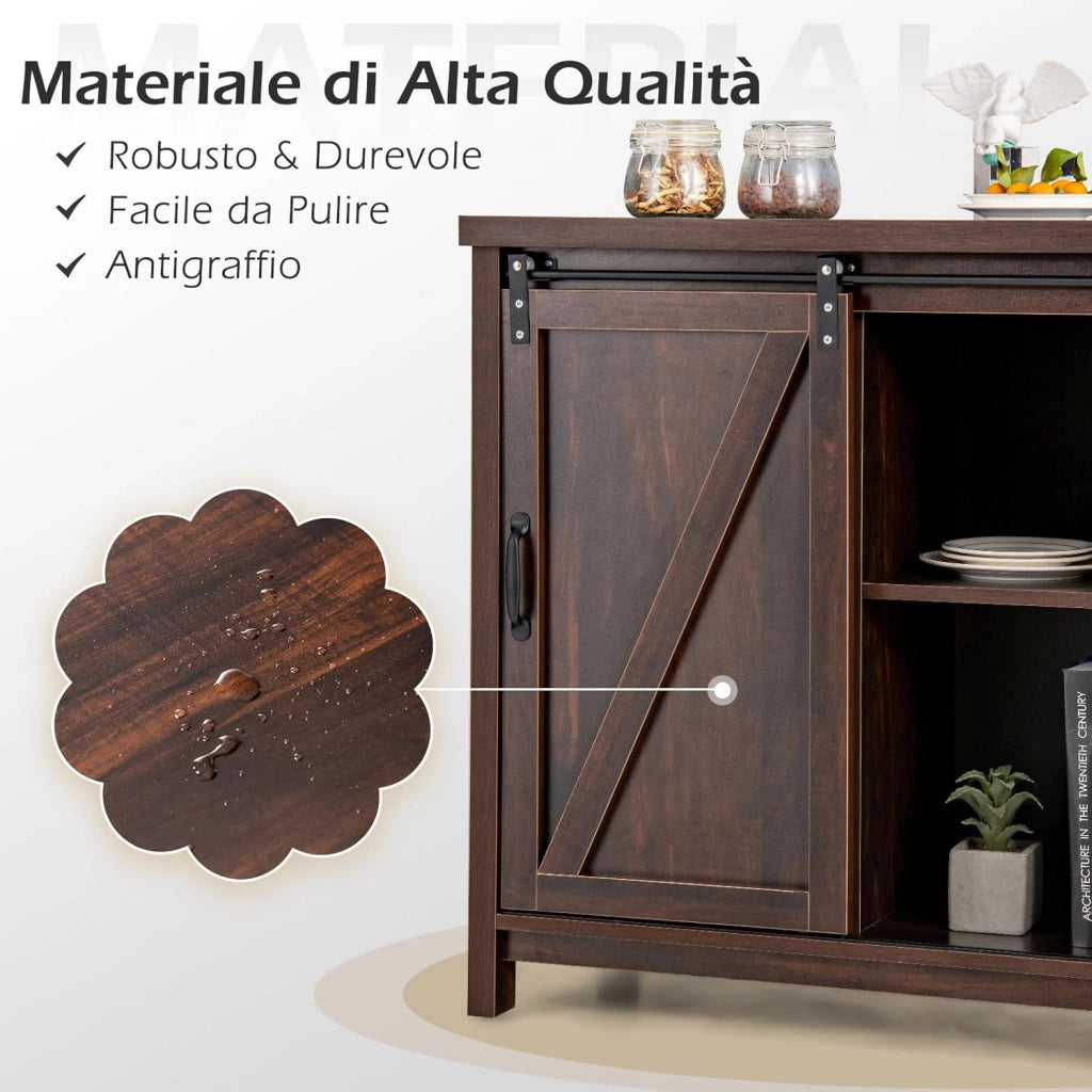 Credenza da Cucina, Armadietto Salvaspazio in Legno con Serranda Scorrevole e 4 Scomparti, Mobiletto a Buffet per Soggiorno, Ingresso e Camera da Letto, 80 x 40 x 82 cm