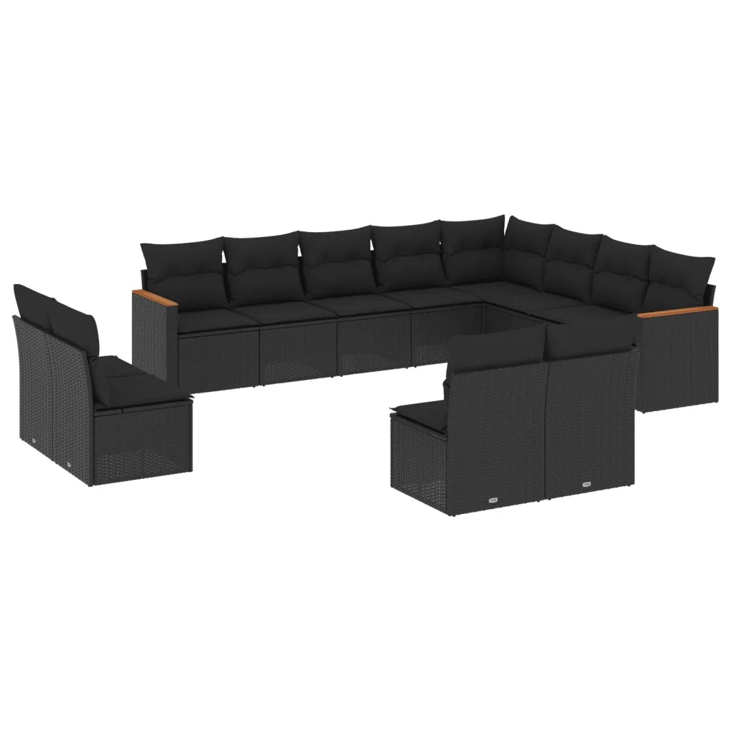 Set Divani da Giardino 12 pz con Cuscini Nero in Polyrattan 3226468