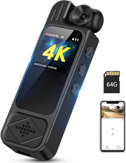 Cassa di Sicurezza 4K con Connessione WiFi - Obiettivo Rotativo 180° - Visione Notturna e Batteria 7 Ore - 64GB