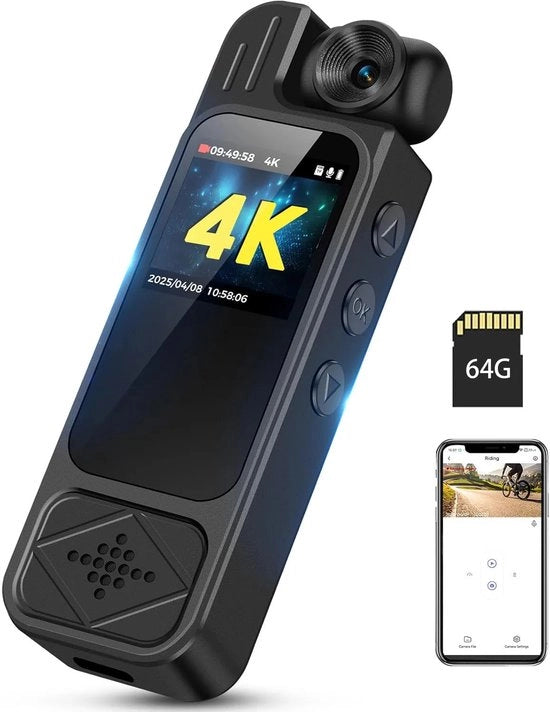 Cassa di Sicurezza 4K con Connessione WiFi - Obiettivo Rotativo 180° - Visione Notturna e Batteria 7 Ore - 64GB