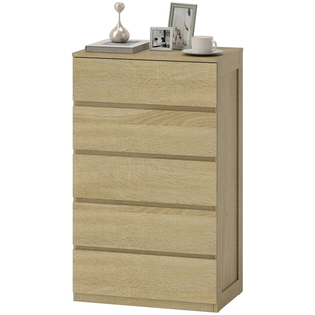 Cassettiera 5 Cassetti in Legno con Guide in Metallo e Maniglie ¨C zephmum ¨C 60x39x100 Faggio