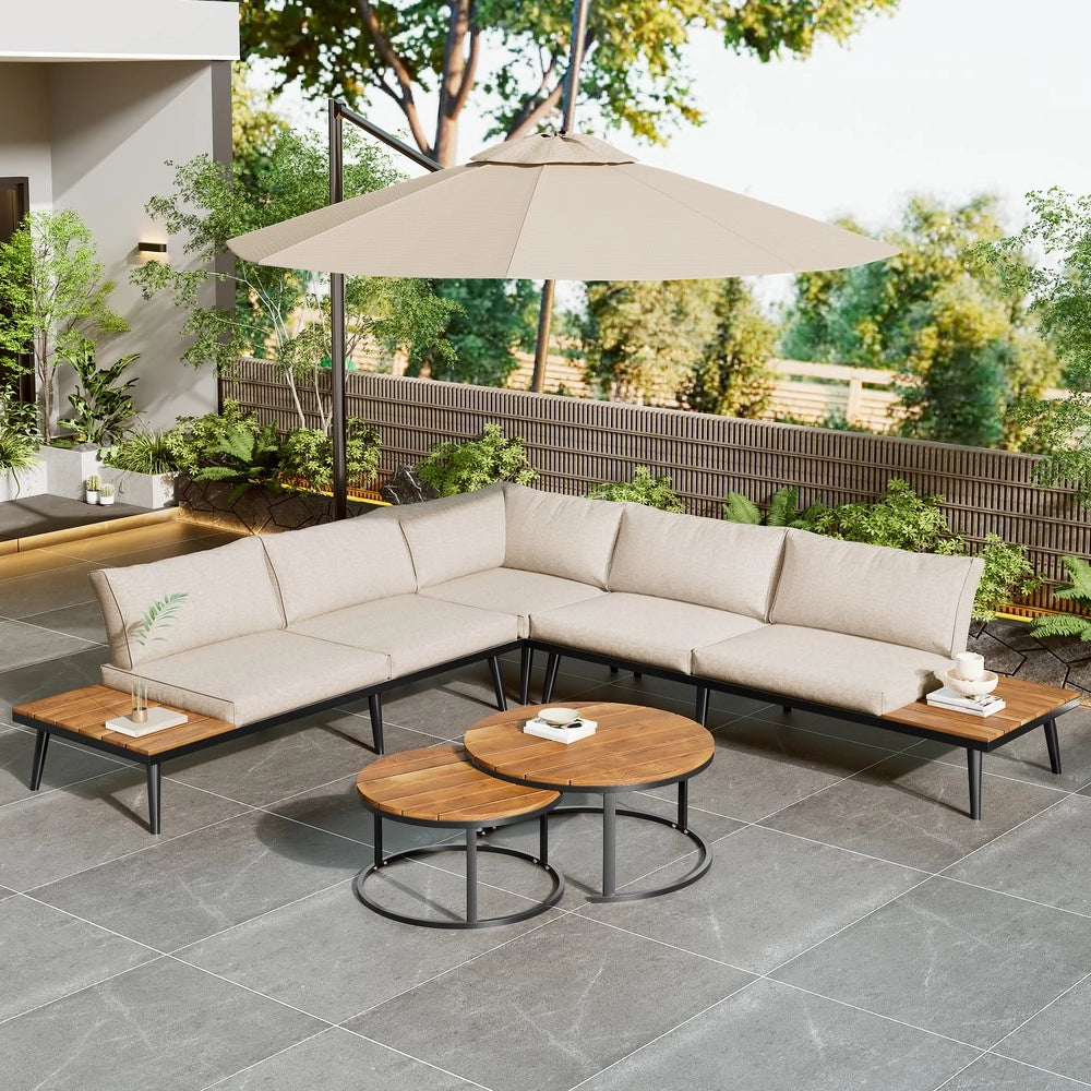Set da giardino per 5-6 persone - Zephmum - Struttura in ferro zincato, 2 divani, 2 poltrone, 2 tavoli