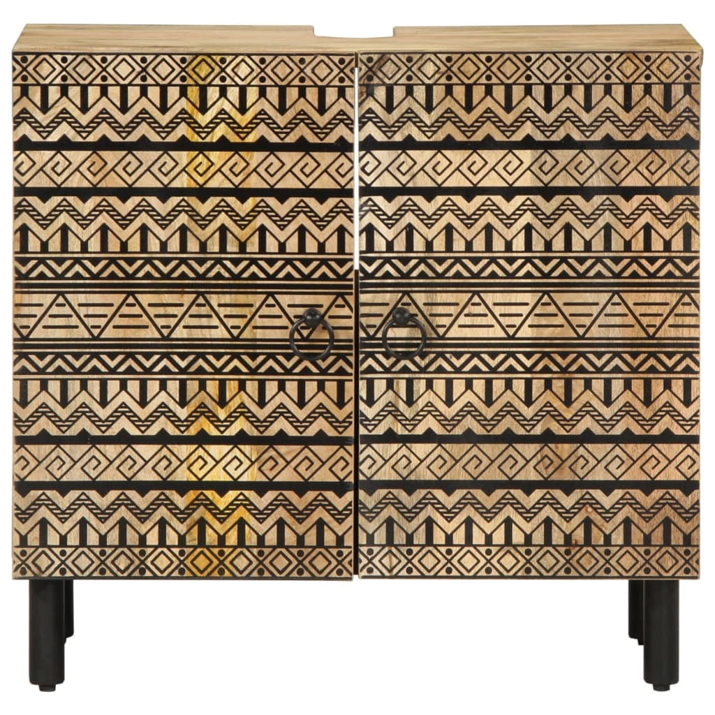Mobile lavabo da bagno retrò 62 x 33 x 58 cm con ampio spazio di stivaggio in legno di mango nero 02_0057838