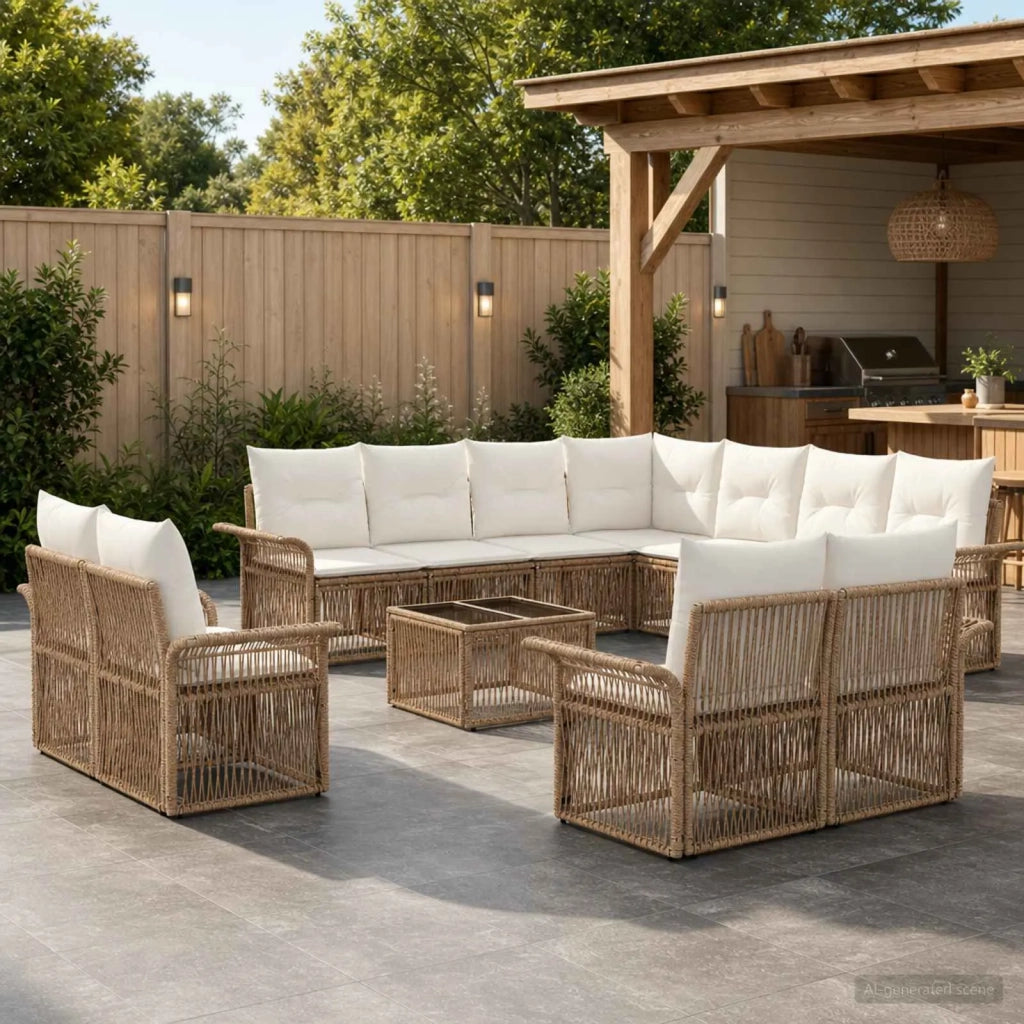 Set Divano da Giardino 12 pz Beige e Bianco Crema polyrattan 3435003