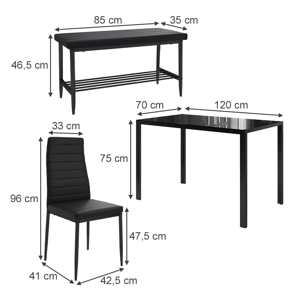 Vicco Set di tavoli da pranzo Nero 120 x 70 cm Set di 4 pezzi