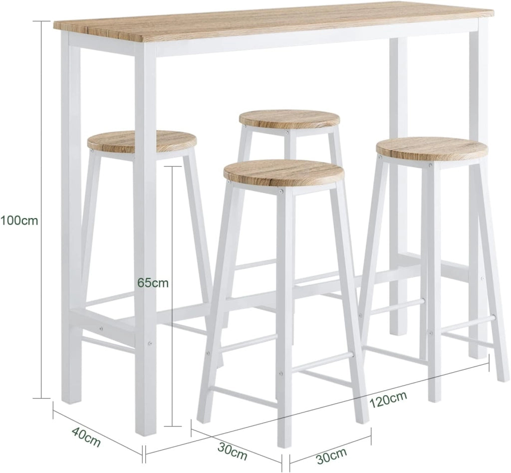 tavolo alto con sgabelli set con 4 sgabelli - tavolo bar salvaspazio per cucina piccola e balcone, design industriale moderno, ideale per giardino o terrazzo bianco OGT22-WN
