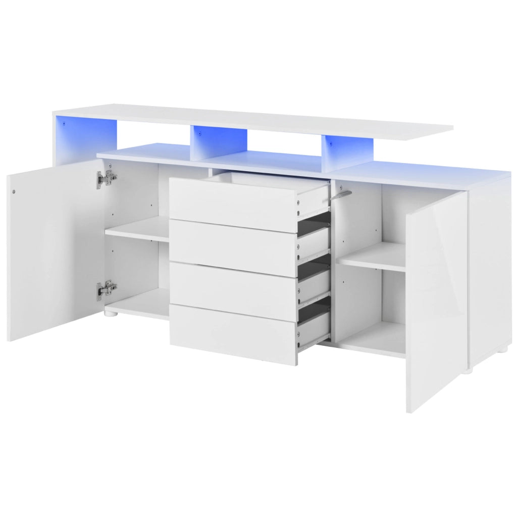 Mobile TV con LED 160x35x70 cm bianco lucido, contenitore, stile moderno