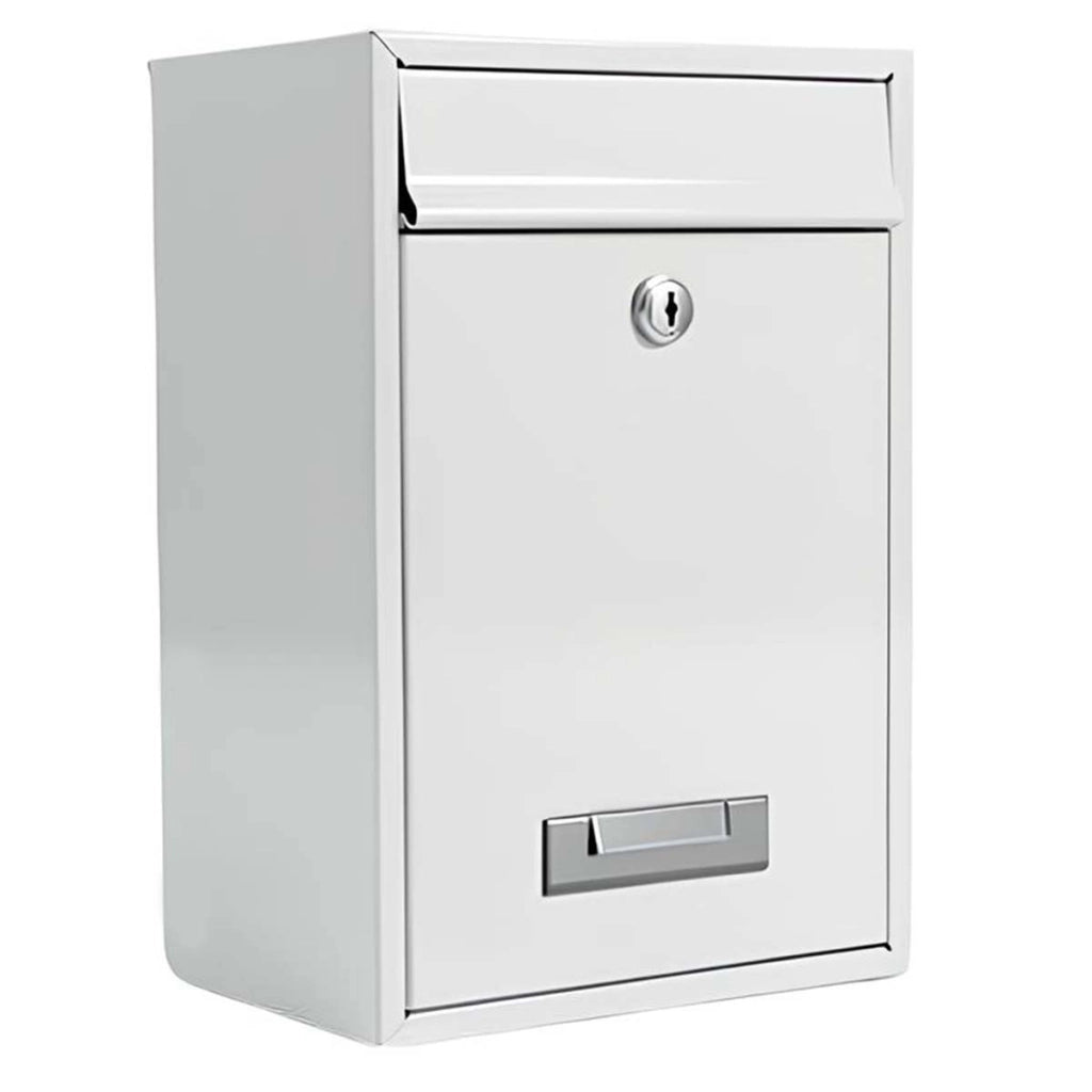 Cassetta delle lettere murale compatta in metallo con serratura a chiave 32x22x8,5 cm Bianco Avizar