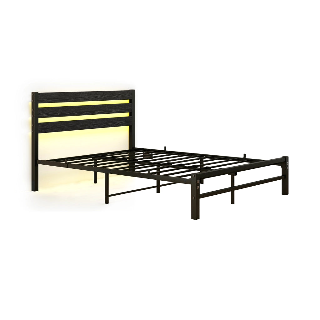 LETTO Matrimoniale 140x200 cm in MDF e Metallo Nero con LED