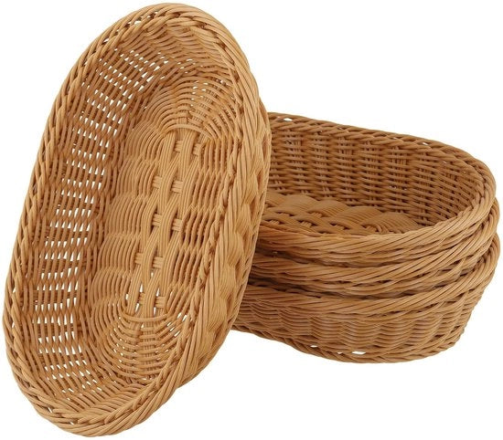 Cassa per Pane Ovale 30 x 20 x 7 cm - Plastica Marrone - 4 Pezzi - Facile da Pulire - Forma Ample - Stile Rurale - Cassa per Oggetti