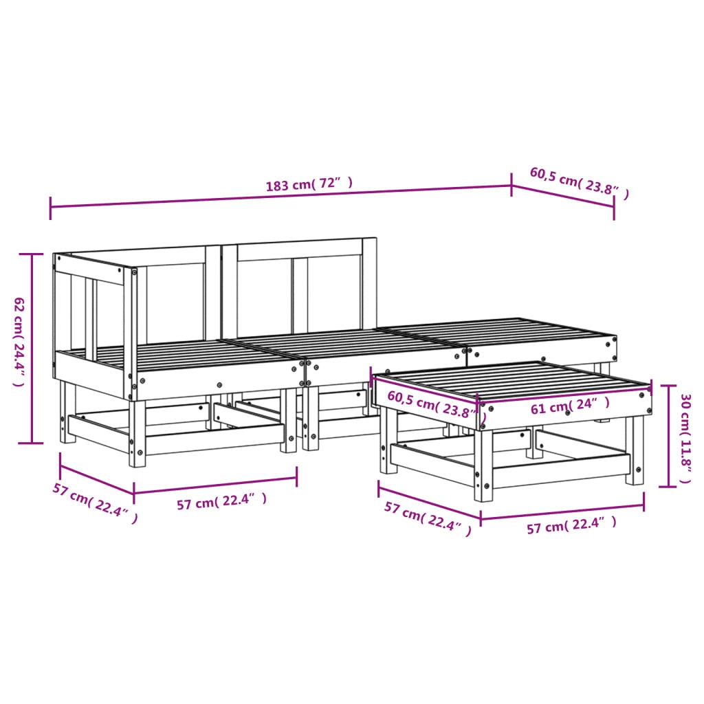 Set Salotto da Giardino 4 pz | Set di Mobili da Esterno in Legno Impregnato di Pino