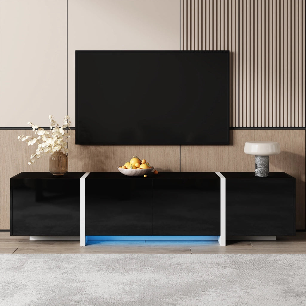 Mobile TV con 3 Ante; 1 Cassetto e 1 Anta a Ribalta con LED per Soggiorno in Truciolare 170 × 30 × 39 cm Nero e Bianco