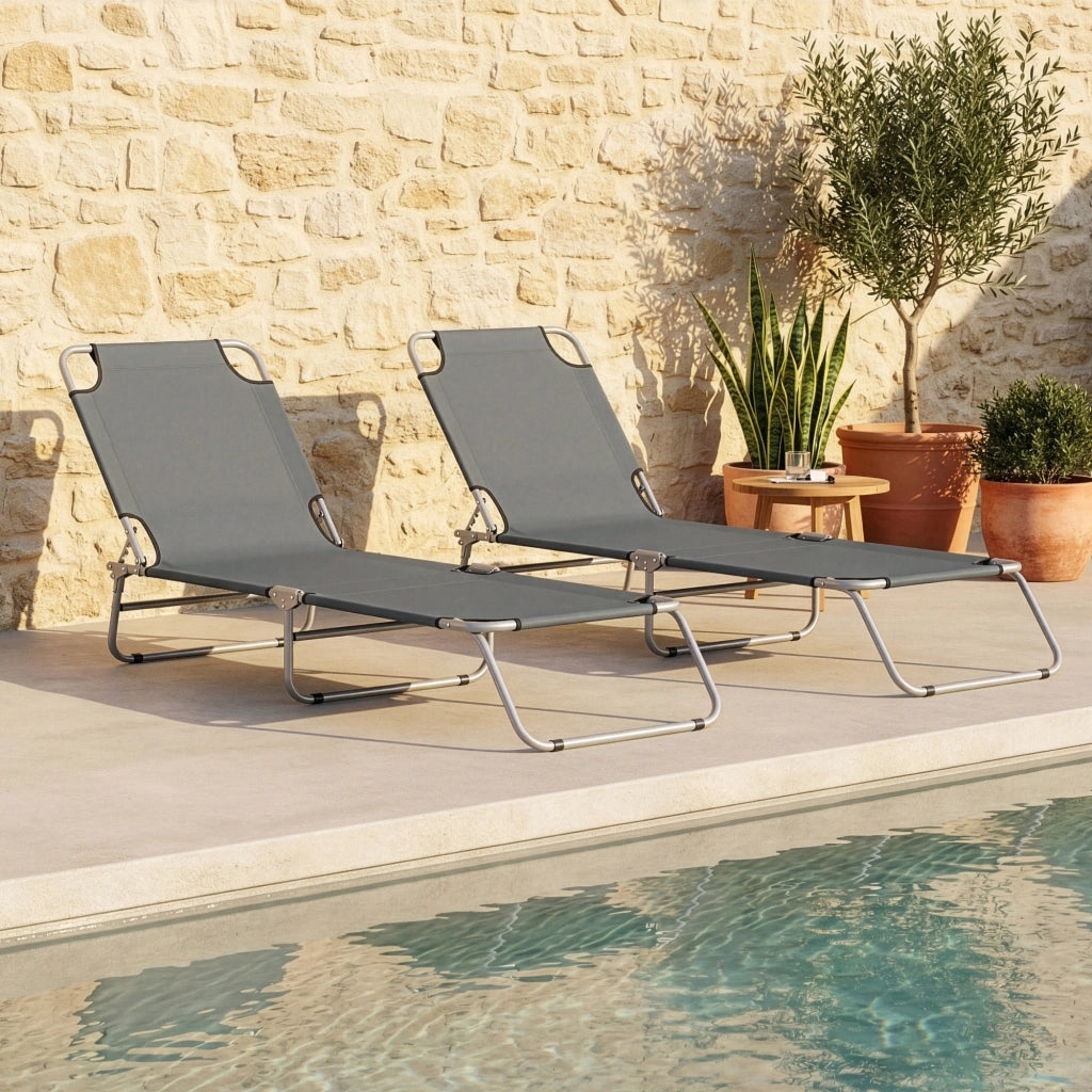 Set di 2 Lettini Prendisole Carcao con Schienali Reclinabili Sdraio Portatile - Grigio Scuro casa.pro