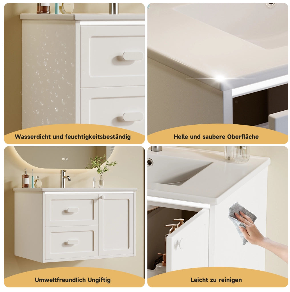 Mobile lavabo sospeso 76x46x51 cm bianco con LED radar e 2 cassetti
