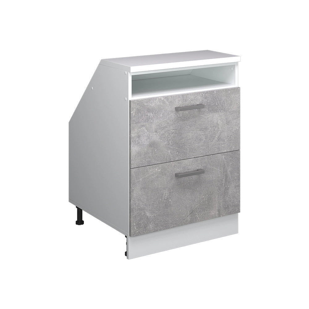 Mobile cucina sottotetto R-Line Calcestruzzo/Bianco 60 cm con 2 cassetti, carcassa 60 cm profondità Vicco