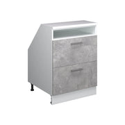 Mobile cucina sottotetto R-Line Calcestruzzo/Bianco 60 cm con 2 cassetti, carcassa 60 cm profondità Vicco