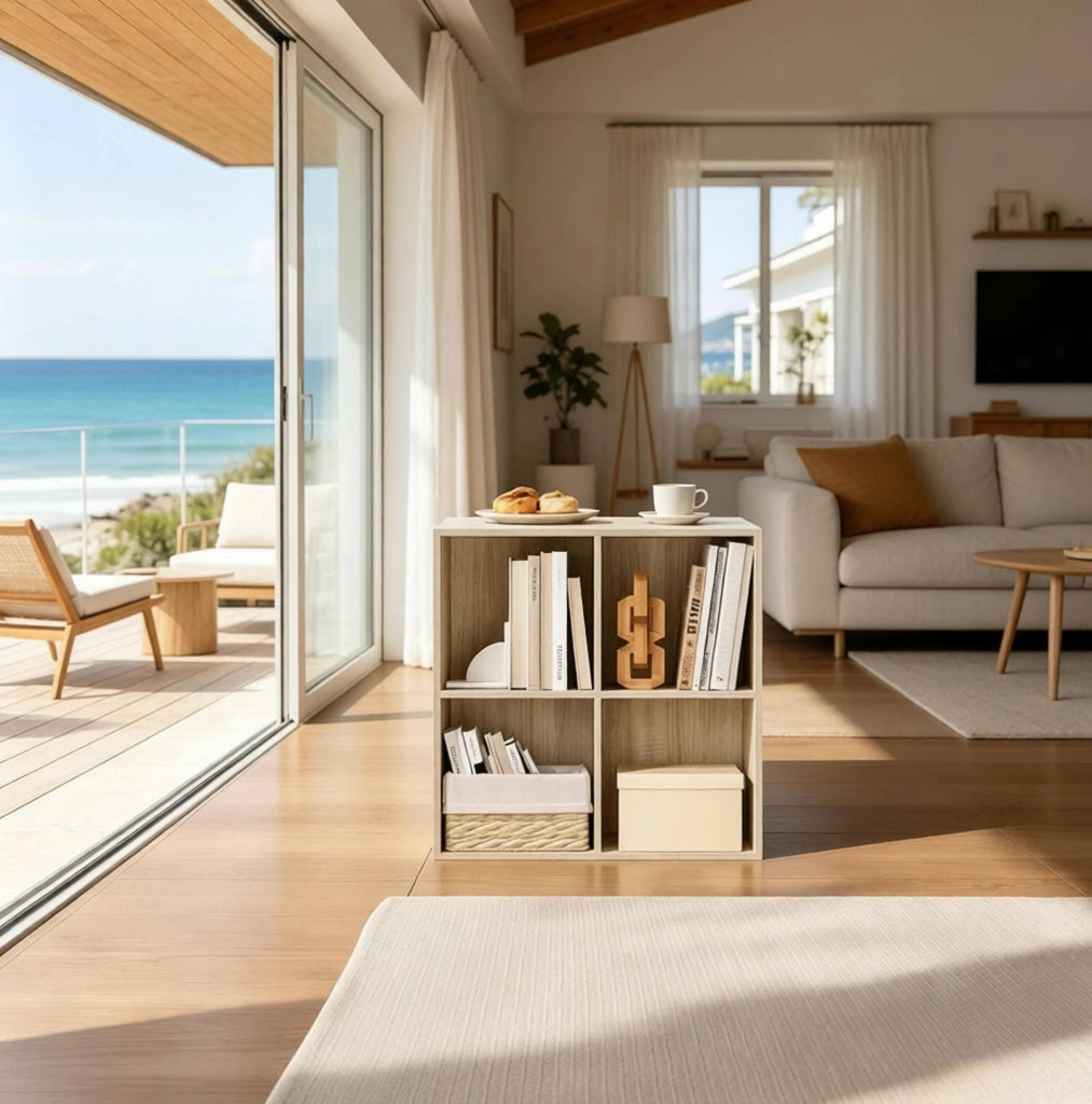 Libreria a cubi 4 vani in legno ingegnerizzato rovere