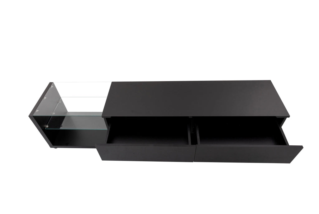 Mobile TV High Gloss Nero con 2 Cassetti; 2 Ripiani in Vetro e LED