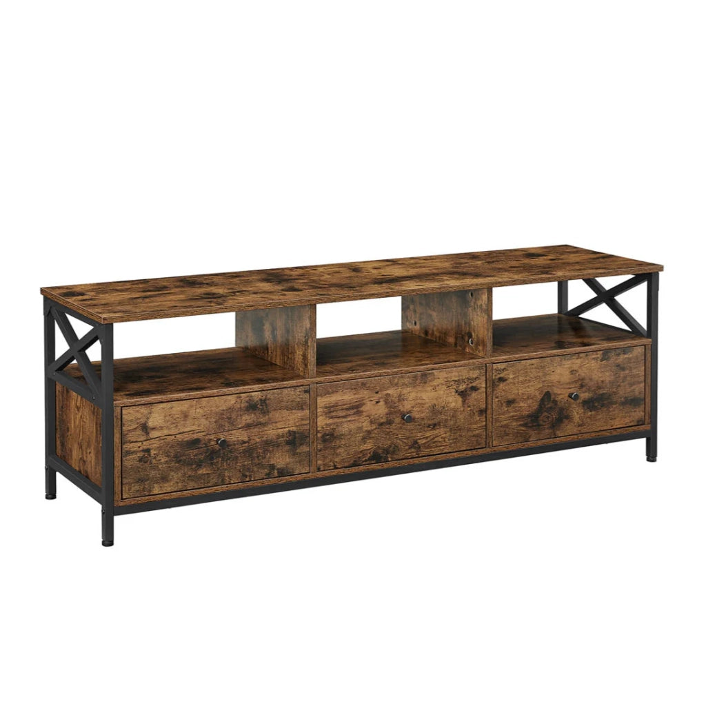 Mobile porta TV/contenitore per TV fino a 65 pollici con 3 cassetti e ripiani 147 x 40 x 50 cm stile industriale/country struttura in acciaio marrone 12_0006549
