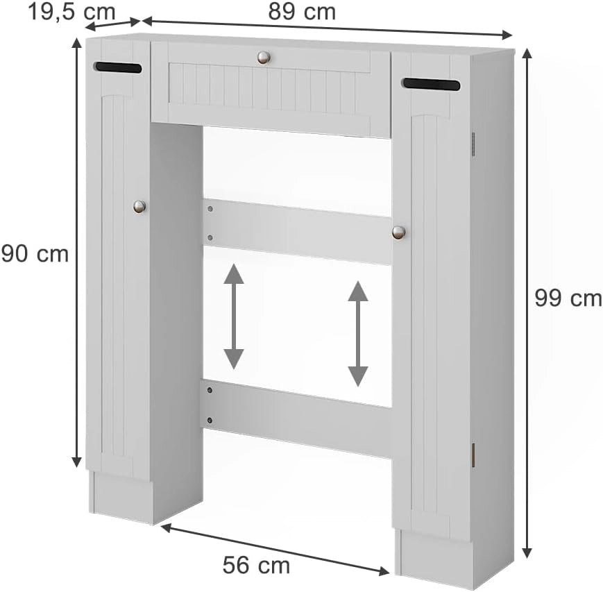 Armadietto per toilette Bianco, Bianco, 89 x 99 cm Distributore di carta igienica a destra e a sinistra, per montaggio a parete sopra il WC con sistema di erogazione integrato
