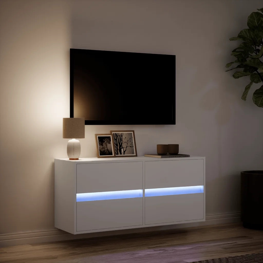 vidaXL Mobile TV a Parete con Luci LED Bianco 100x31x45 cm
