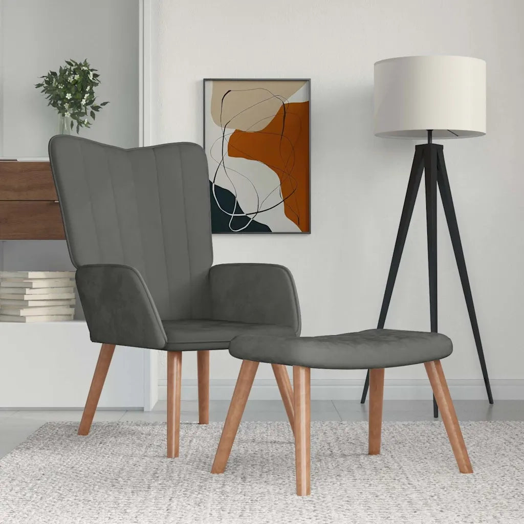 Divano Sedia-Poltrona Relax con Poggiapiedi Grigio Scuro in Velluto 313138