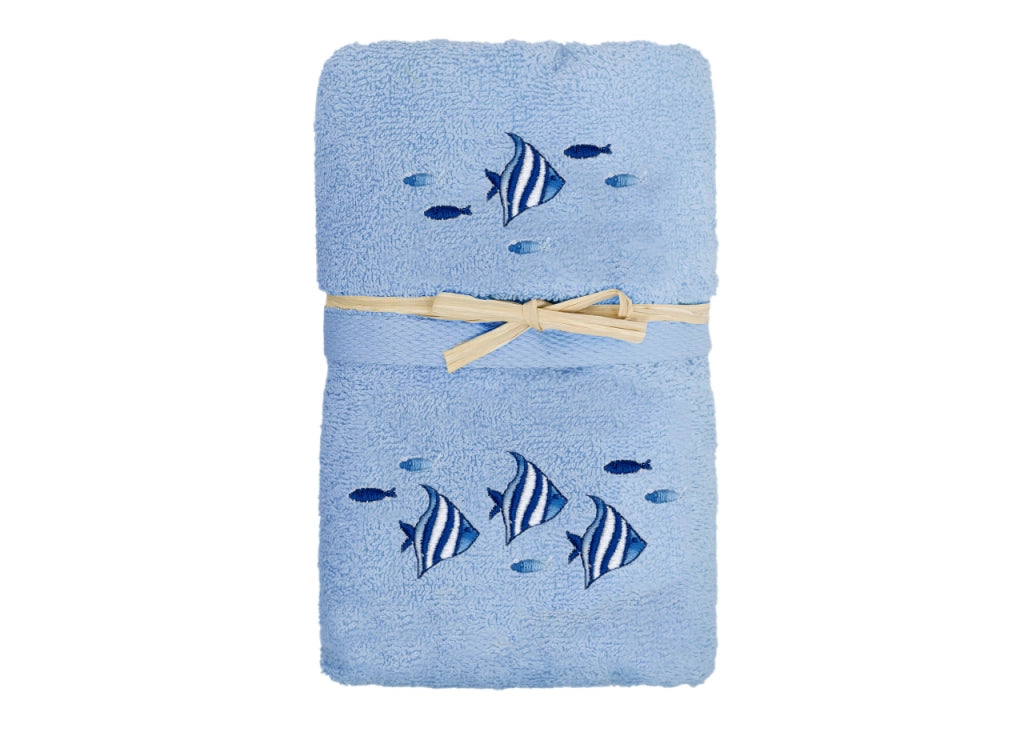 Set Asciugamano Copiola Salvietta Bagno In Spugna 100% Cotone Polinesia - Copiola - Azzurro