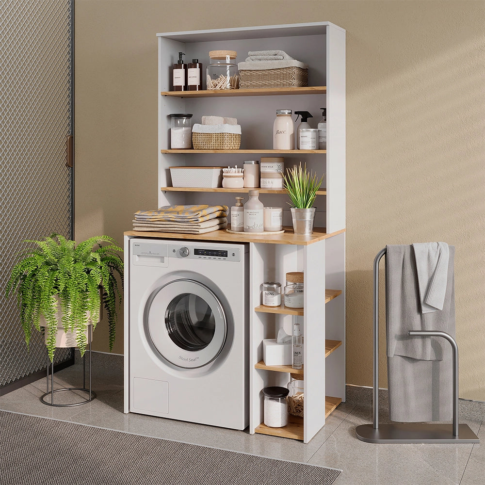 Mobile per lavatrice Viktor Bianco/Rovere artigianale 93.6 x 88.2 cm 2 parti con ripiano Vicco