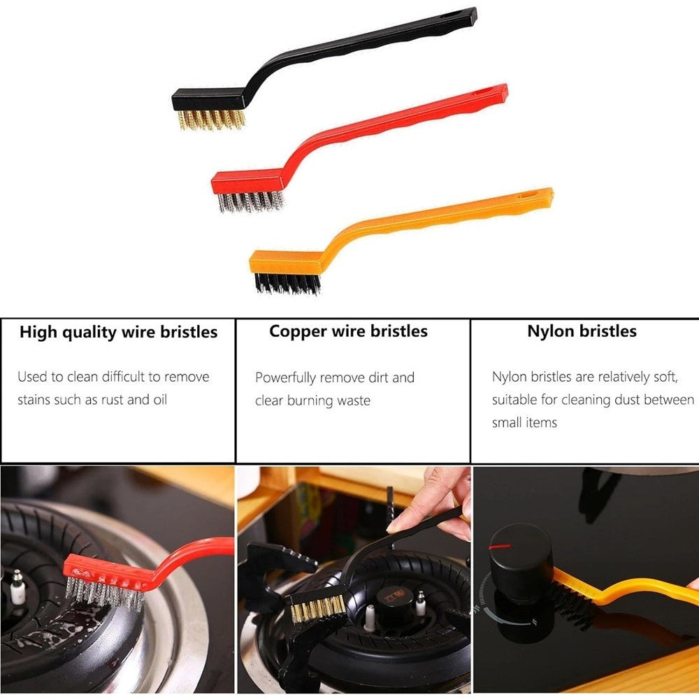 Trade Shop - Set Di 3 Spazzole In Nylon Antiruggine Per Pulizia Del Filo Di Acciaio Per Stufe -