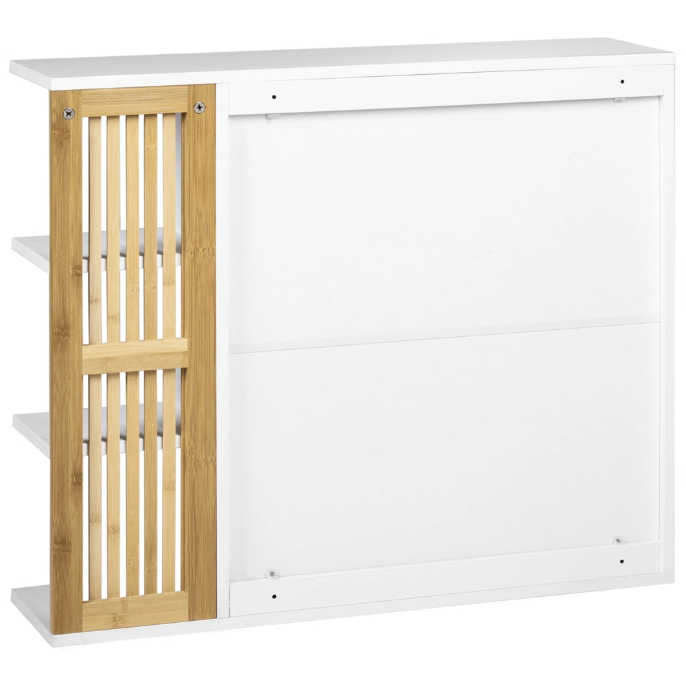 Mobiletto per bagno MDF con scaffali in bambù spazio di archiviazione arredamento per bagno bianco e legno chiaro