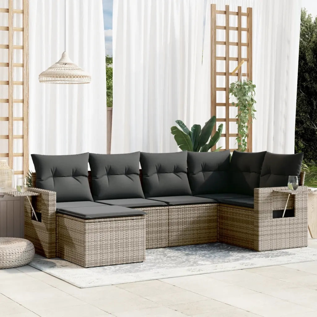 Set Divano da Giardino 6 pz con Cuscini Grigio in Polyrattan 3252797
