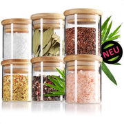 Set di contenitori in vetro con coperchio in bambù - set da 6 - beige - vetro borosilicato