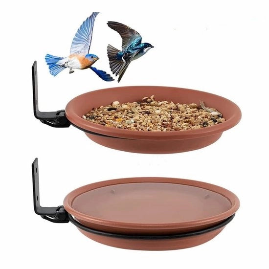 Vogelbad esterno, vasca per uccelli, vasca per uccelli da balcone, vasca per uccelli, ciotola per alimentazione degli uccelli selvatici (marrone) (2)
