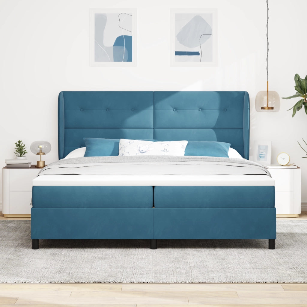 Rete a doghe con materasso  Blu scuro 200x200 cm Velluto