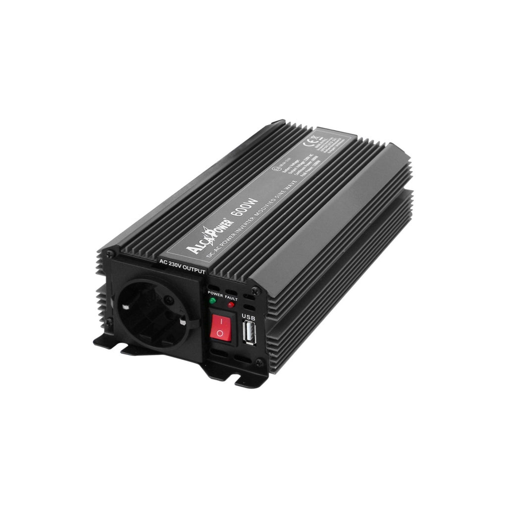 Alcapower Inverter Soft Start 600W 24V DC a 230V AC con uscita USB 5V, tecnologia di protezione avanzata e potenza di spunto fino a 1200W