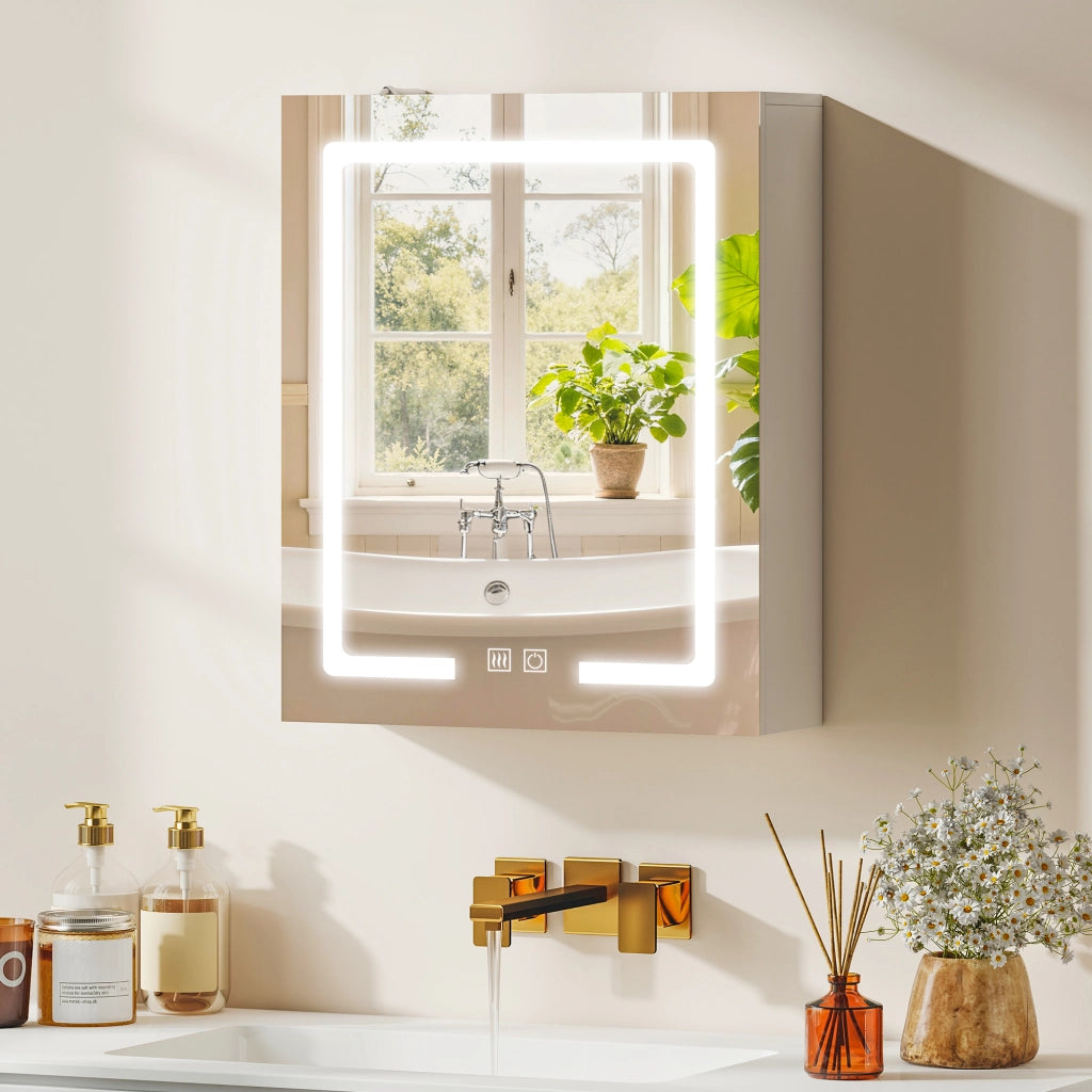 Armadietto Specchio Bagno LED Antifog ¨C Zephmum ¨C Bianco 50x15x60 cm