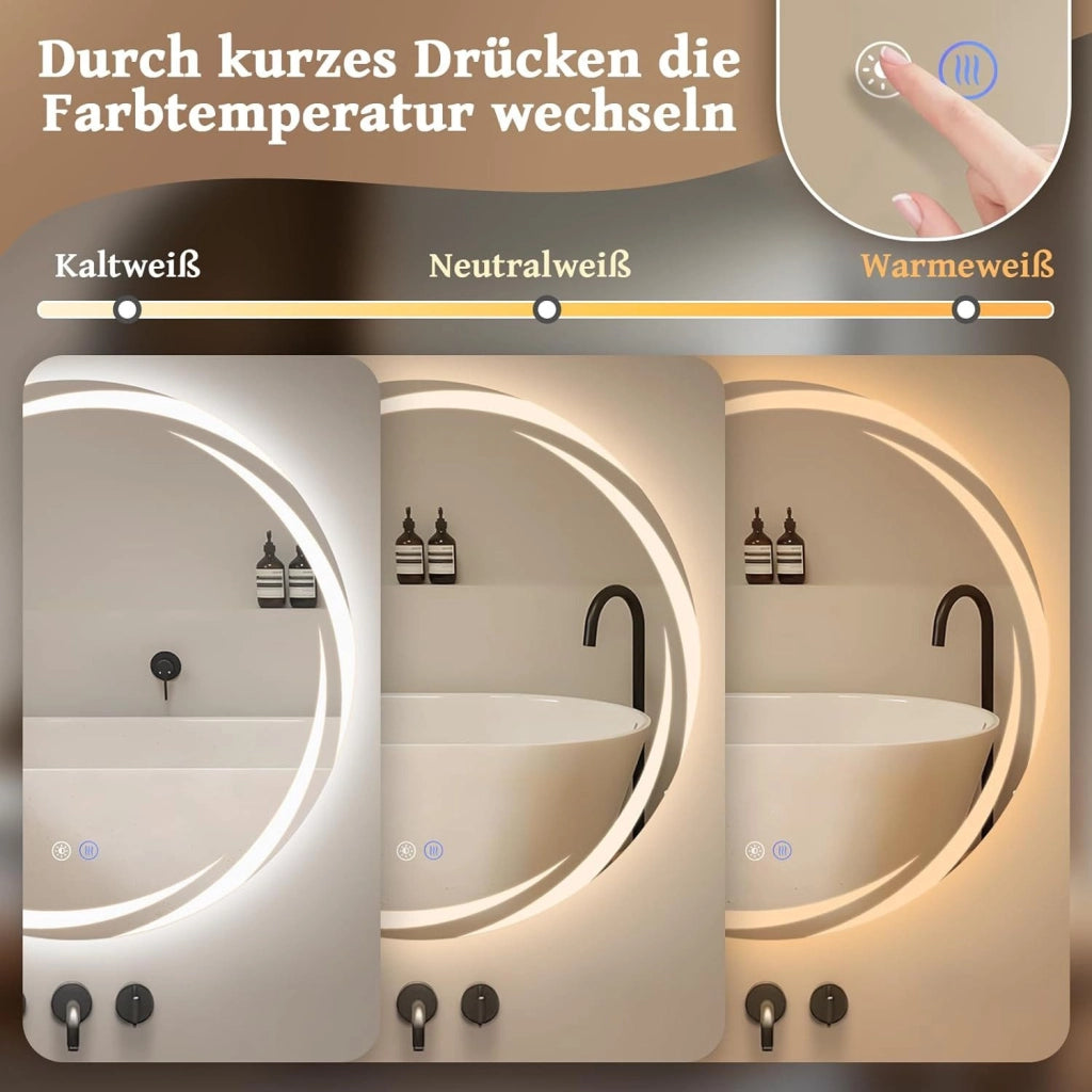 ZMH Specchio da Bagno Rotondo con Luce LED 80 cm IP44 Dimmabile Antiappannamento