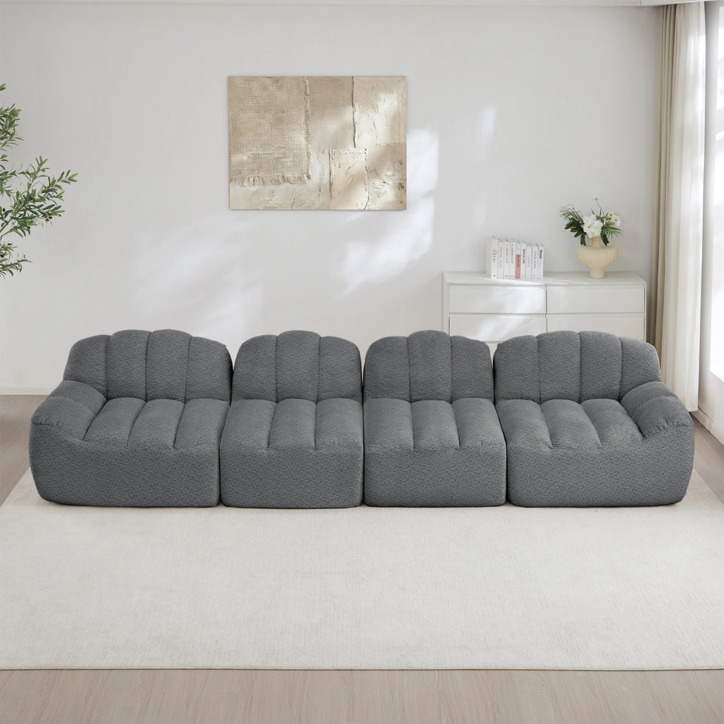 Divano angolare modulare senza struttura con seduta ampia e pile granulato grigio 366 × 104 × 79 cm